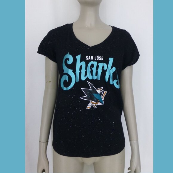 San Jose Sharks V-Neck Short Sleeve Sparkle Top (Size S) - Picture 2 of 10